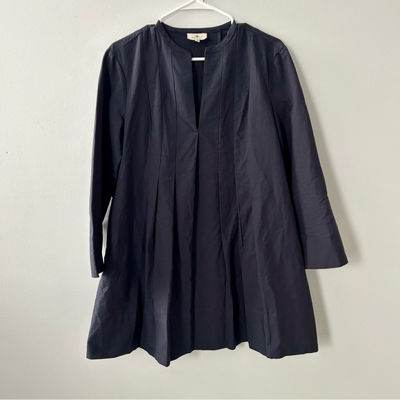Tuckernuck Pleated Dress Long Sleeve 100% Cotton Navy Blue Size Small - Picture 2 of 11